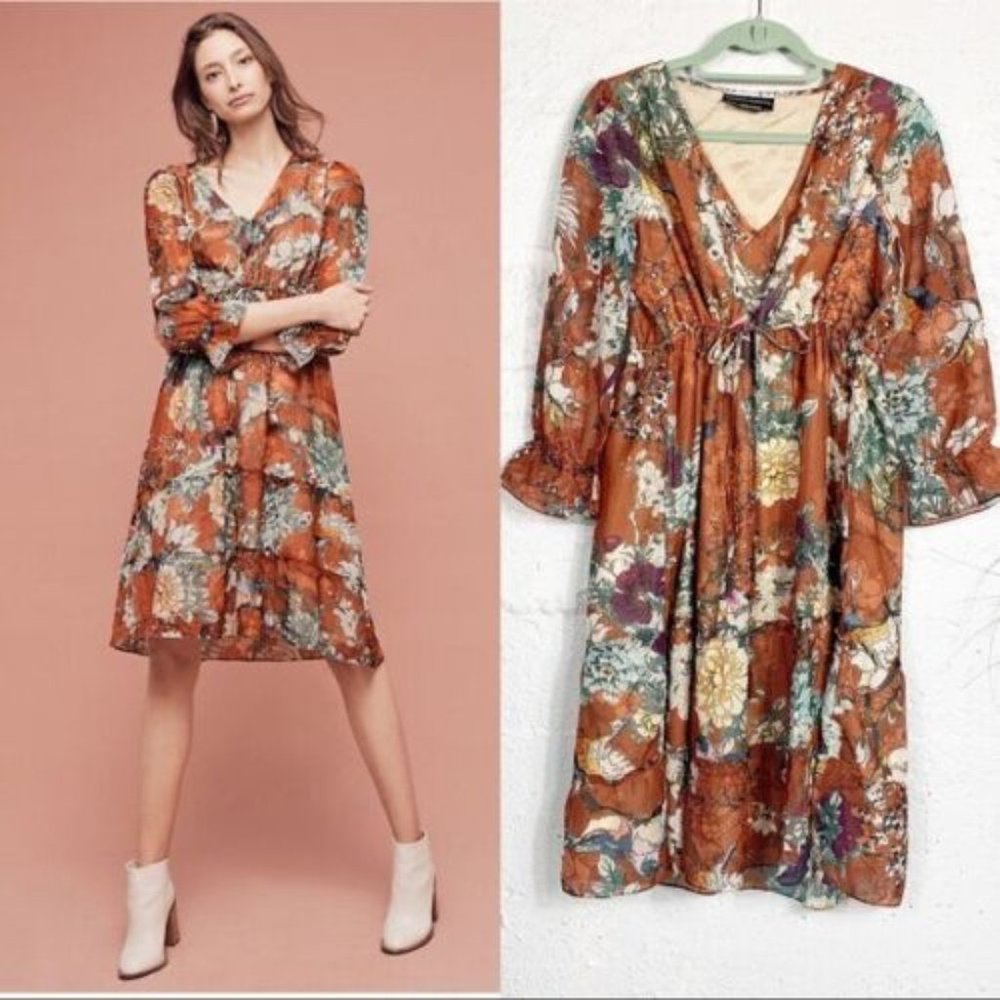 Hemant & Nandita Zeri Peasant Dress (floral with birds), size 4